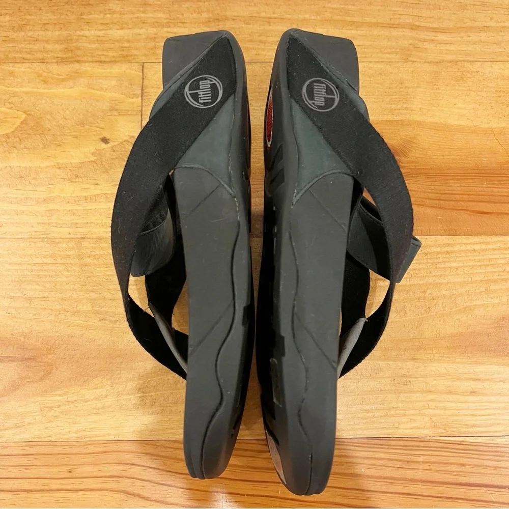 FitFlop Sandals Womens 9 Black Nylon Suede Sling Thong Toe Post Flip Flops - Picture 10 of 14